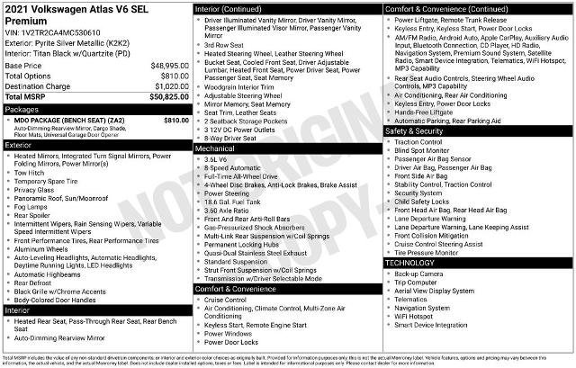 Used 2021 Volkswagen Atlas SEL Premium w/ MDO Package (Bench Seat) AWD/4WD image 26