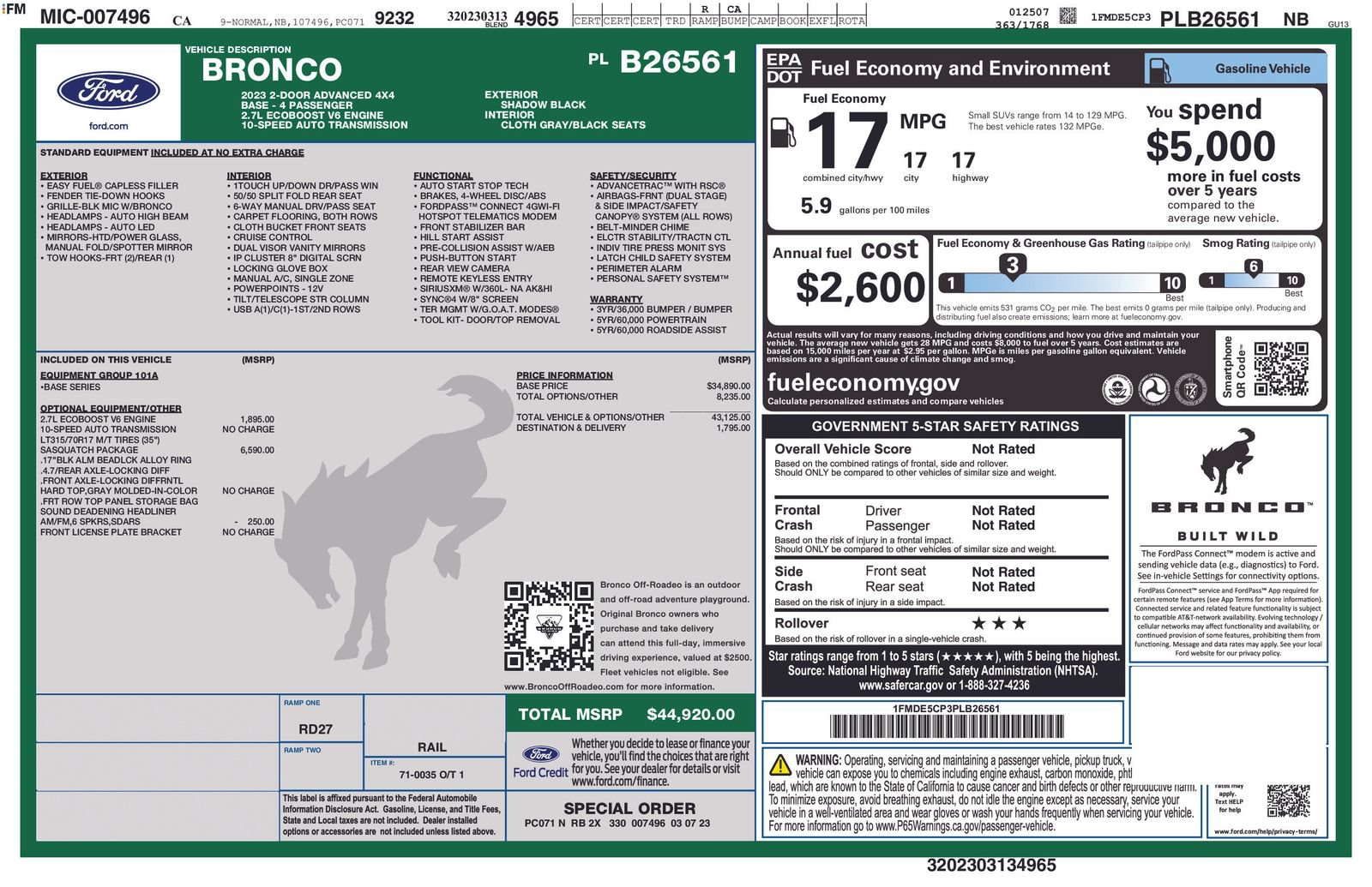 Certified 2023 Ford Bronco 2-Door w/ Sasquatch Package AWD/4WD image 5