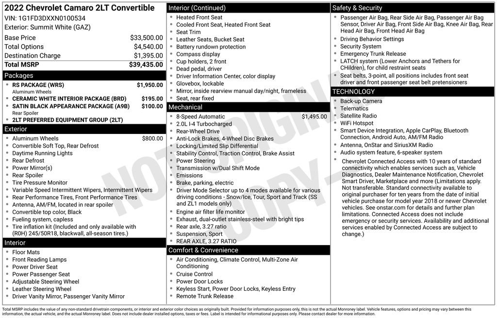 Used 2022 Chevrolet Camaro LT w/ RS Package RWD image 32
