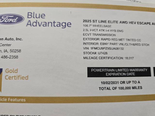 Certified 2025 Ford Escape ST-Line Elite image 24