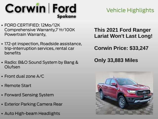 Certified 2021 Ford Ranger Lariat w/ Equipment Group 501A High image 20
