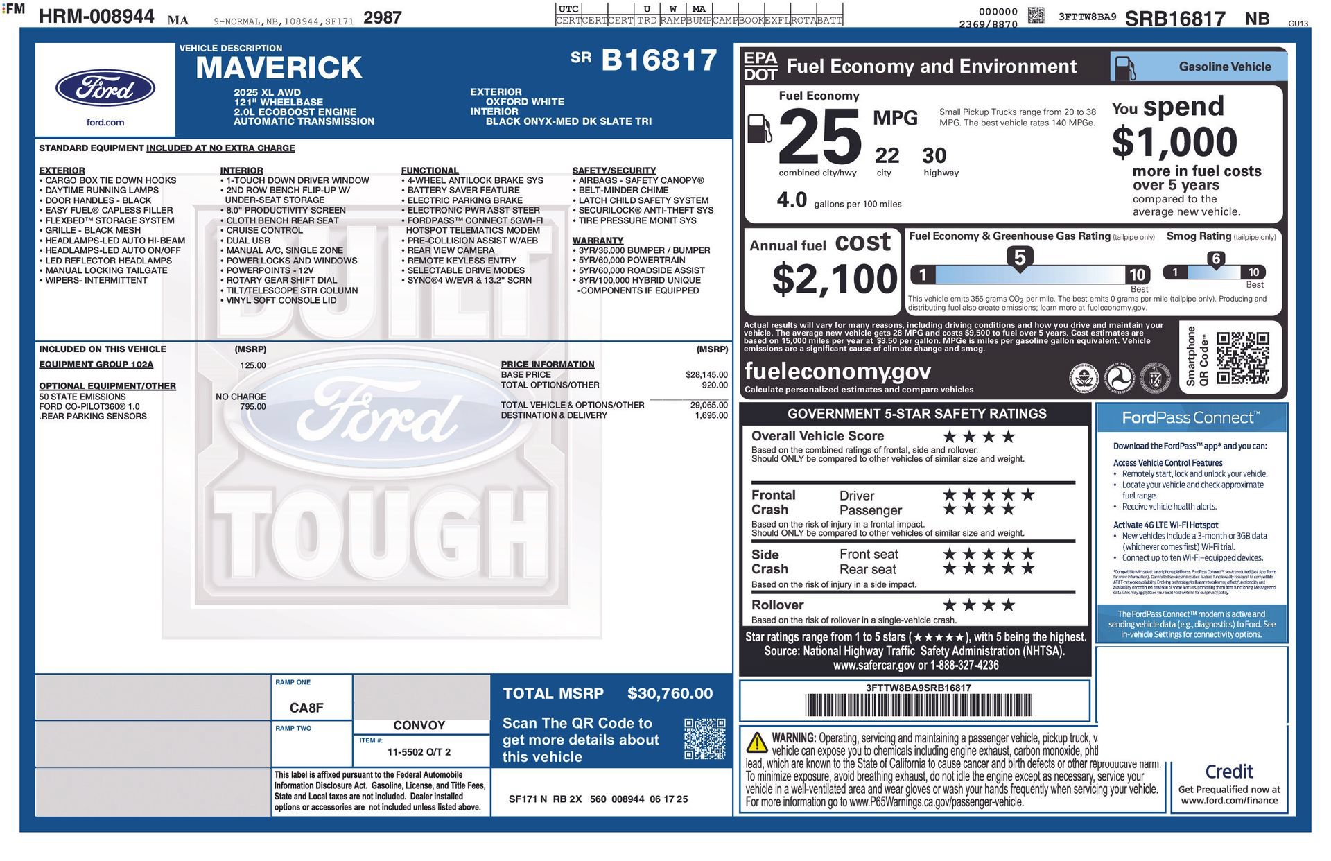 Certified 2025 Ford Maverick XL w/ Equipment Group 102A AWD/4WD image 33