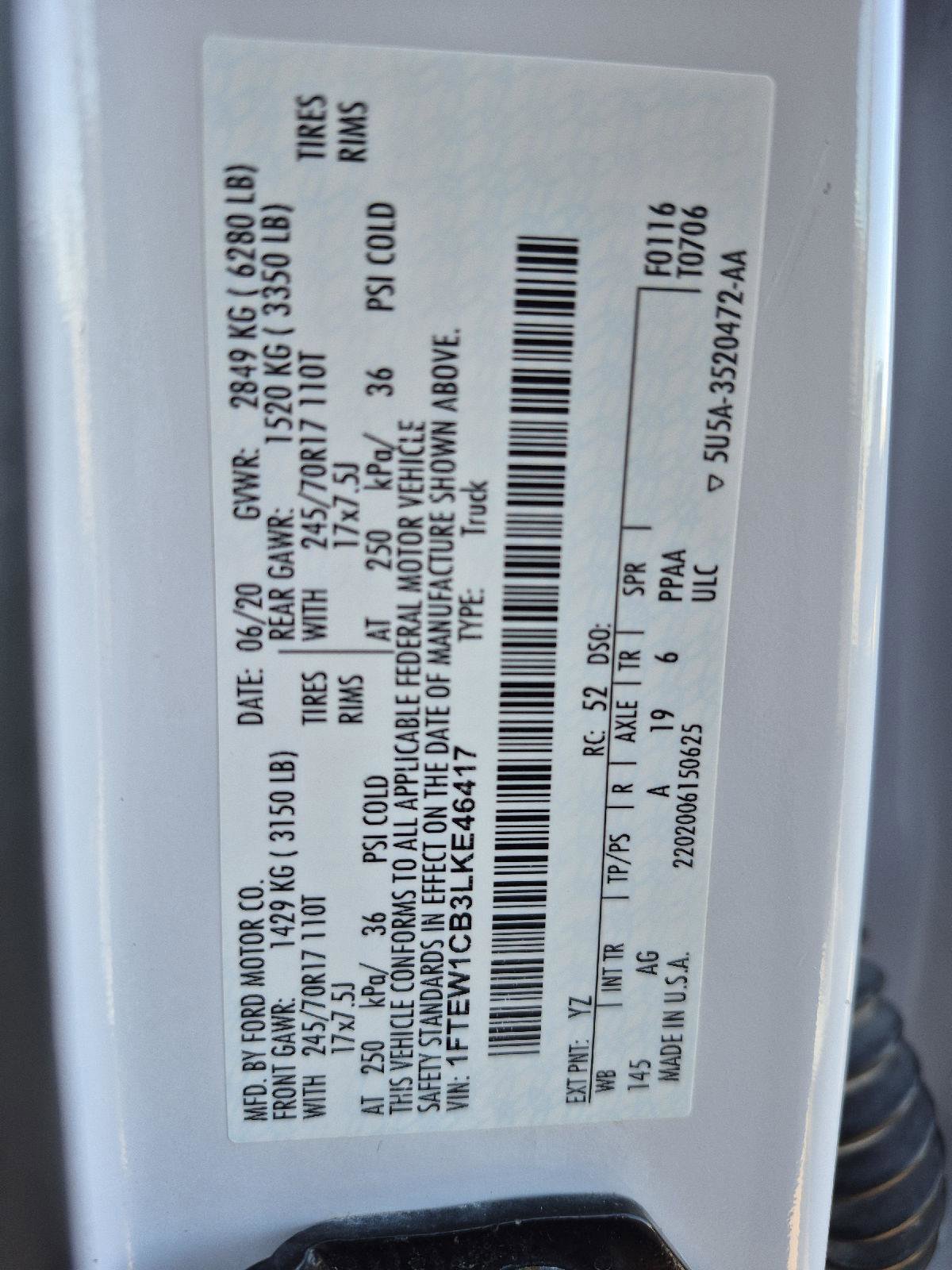 Certified 2020 Ford F150 XL w/ Equipment Group 101A Mid image 5