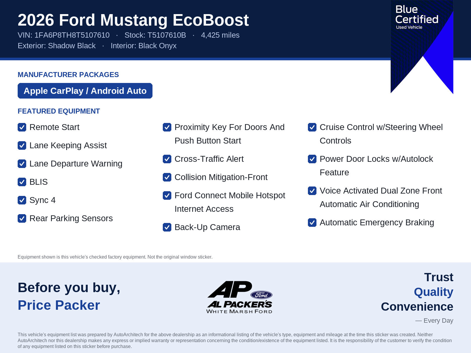 Certified 2026 Ford Mustang Coupe w/ Mustang Nite Pony Package RWD image 10