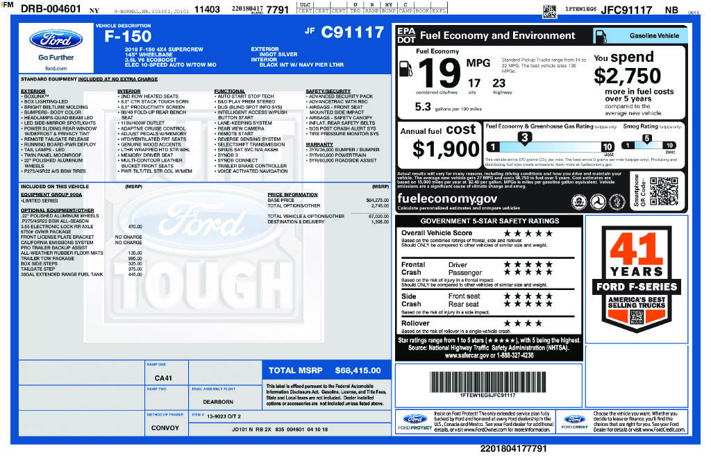 Certified 2018 Ford F150 Limited w/ Trailer Tow Package