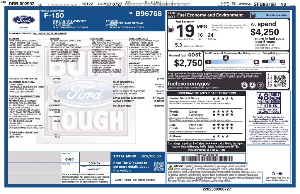 Certified 2025 Ford F150 Lariat w/ Equipment Group 502A High AWD/4WD image 37