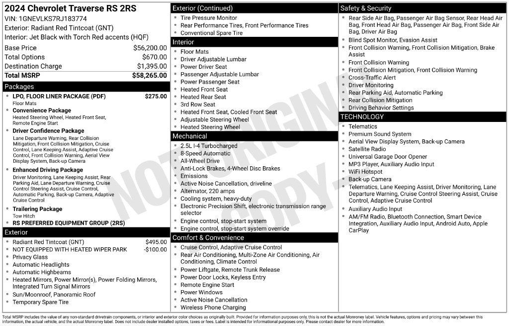 Used 2024 Chevrolet Traverse RS w/ LPO, Floor Liner Package AWD/4WD image 31
