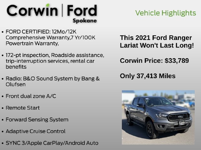 Certified 2021 Ford Ranger Lariat w/ Equipment Group 501A High AWD/4WD image 25