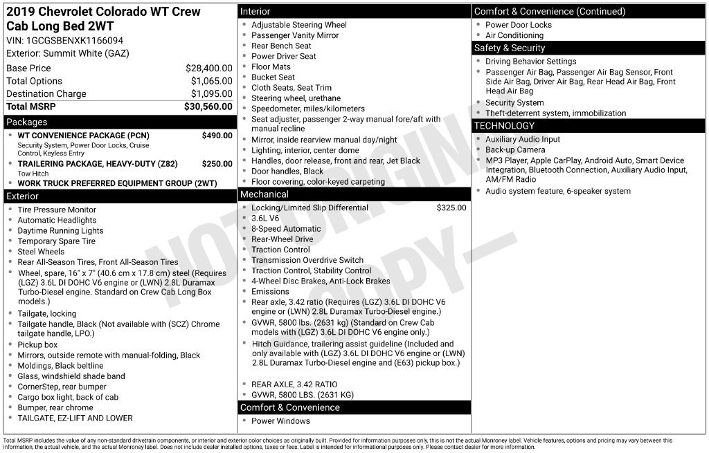 Used 2019 Chevrolet Colorado W/T w/ WT Convenience Package RWD image 8