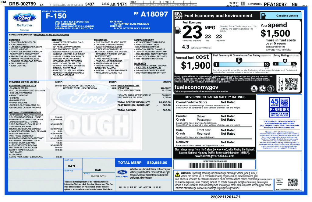 Certified 2023 Ford F150 Platinum w/ Equipment Group 701A High AWD/4WD image 35