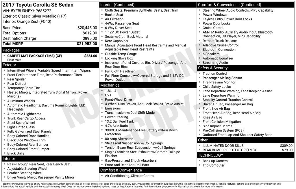 Used 2017 Toyota Corolla SE w/ Carpet Mat Package (TMS) FWD image 33