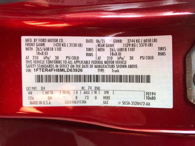 Certified 2021 Ford Ranger Lariat w/ Equipment Group 501A High image 28