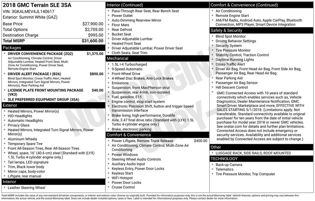 Used 2018 GMC Terrain SLE w/ Driver Convenience Package