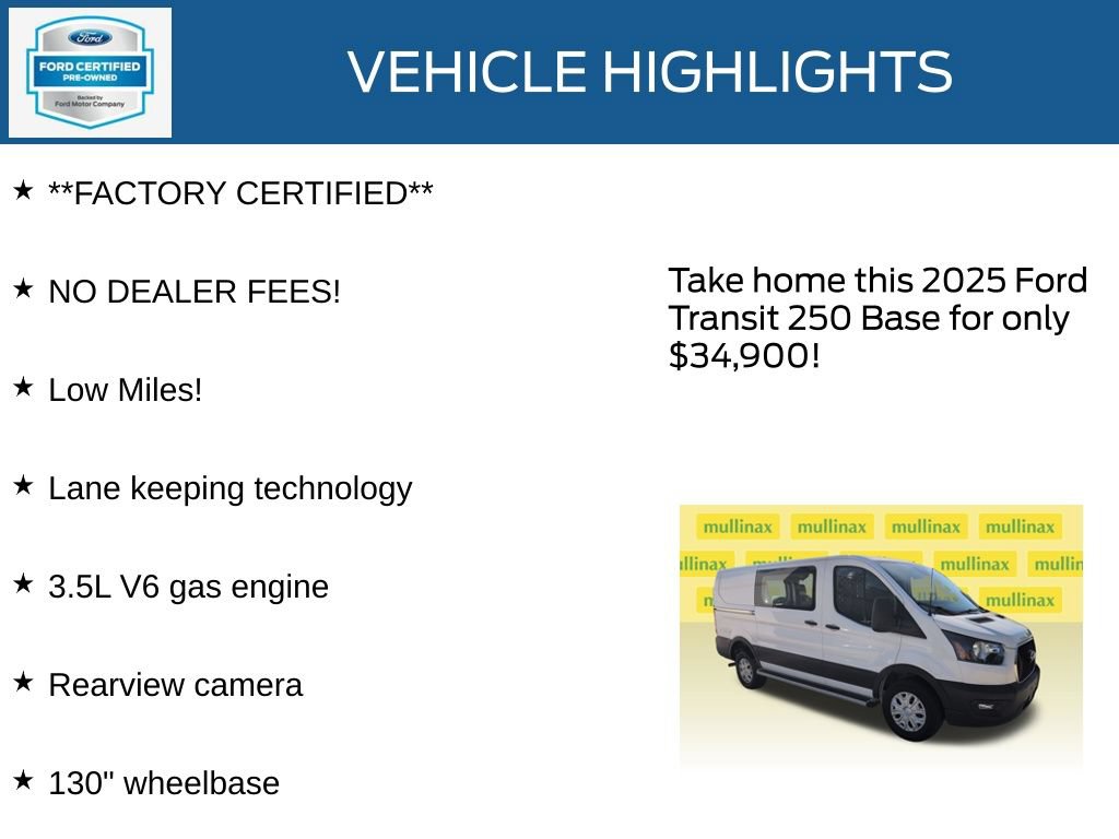 Certified 2025 Ford Transit 250 Low Roof w/ Exterior Upgrade Package RWD image 11