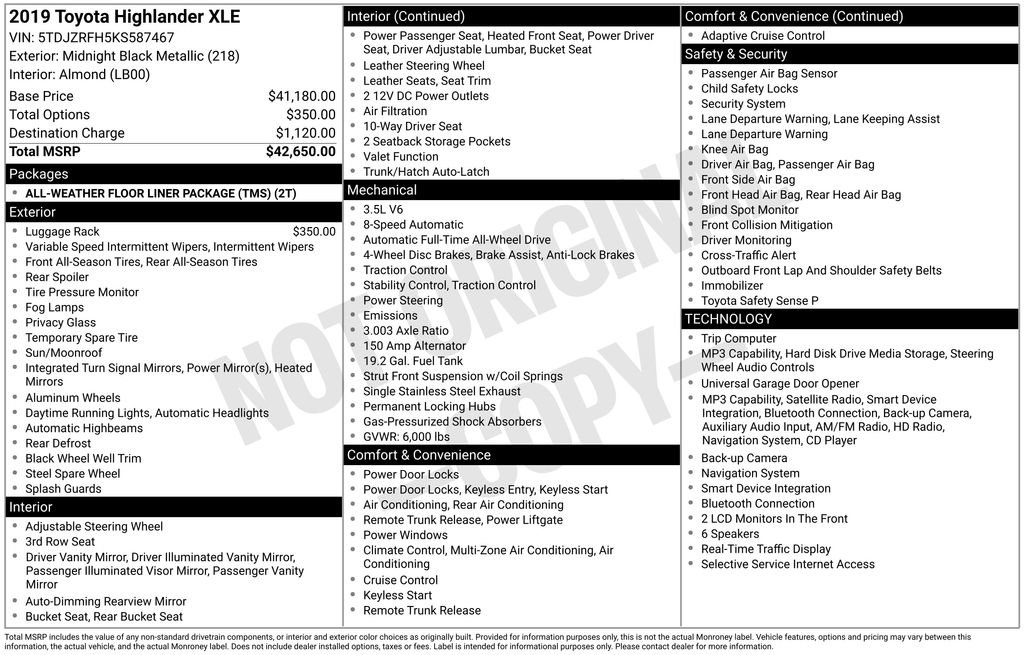 Used 2019 Toyota Highlander XLE AWD/4WD image 42