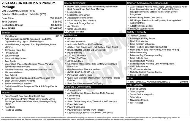 Used 2024 MAZDA CX-30 AWD 2.5 S w/ Premium Package image 12