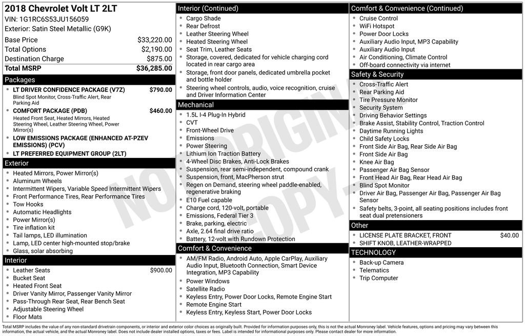 Used 2018 Chevrolet Volt LT w/ LT Driver Confidence Package FWD image 35