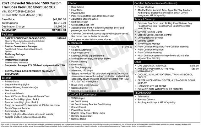 Used 2021 Chevrolet Silverado 1500 Custom Trail Boss w/ Safety Confidence Package image 34