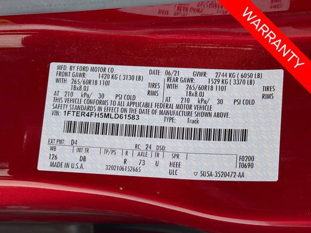 Certified 2021 Ford Ranger Lariat w/ Equipment Group 501A High AWD/4WD image 33