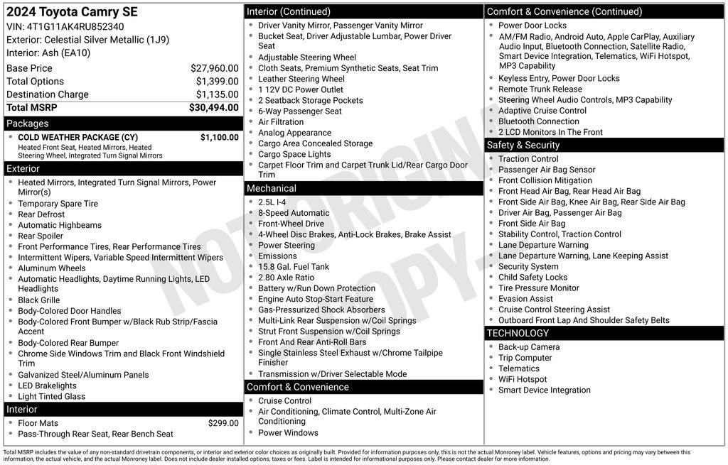 Used 2024 Toyota Camry SE w/ Cold Weather Package FWD image 22