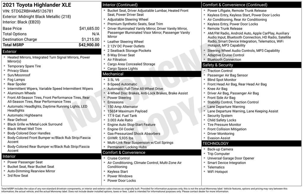 Used 2021 Toyota Highlander XLE image 49