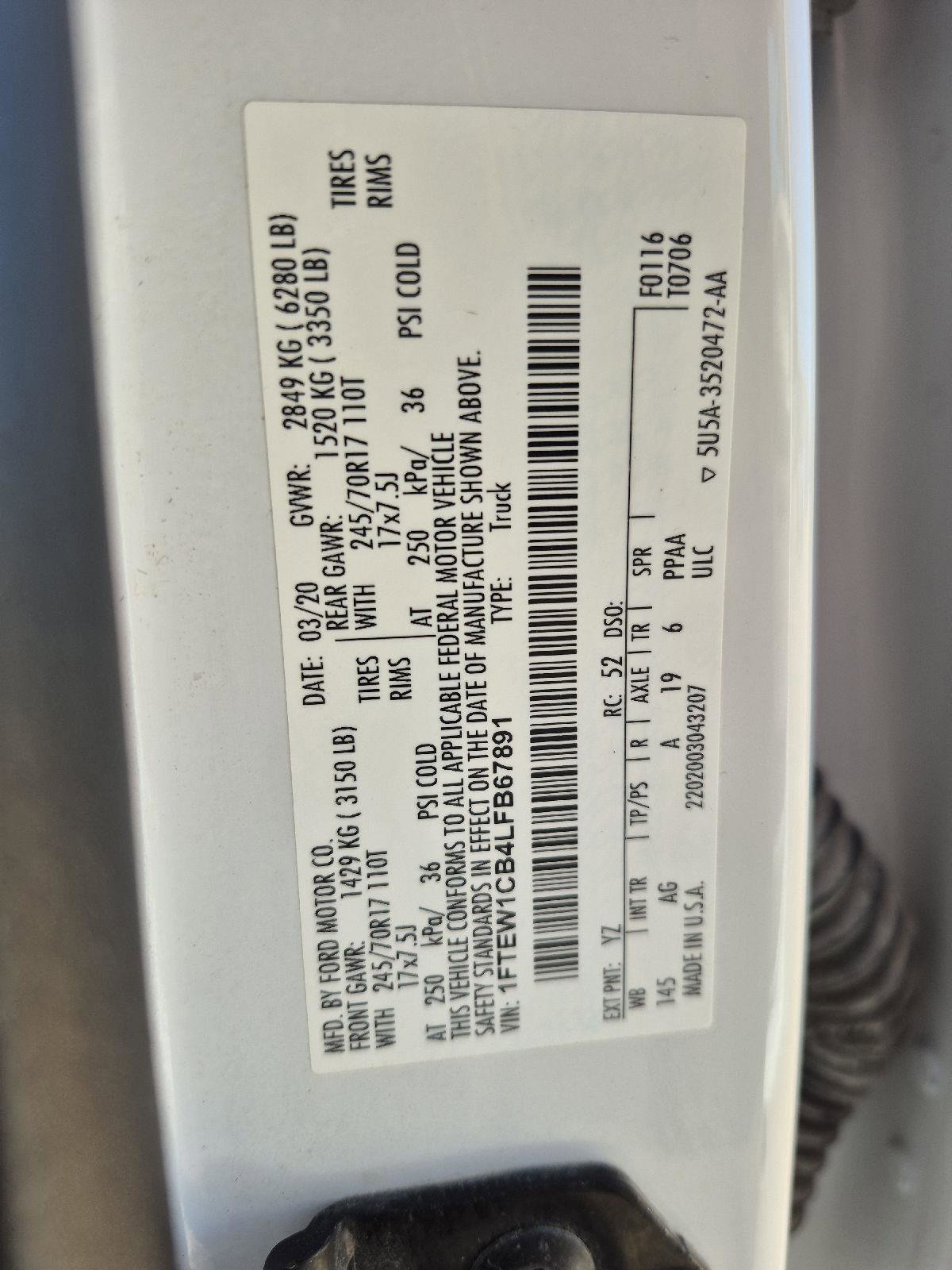 Certified 2020 Ford F150 XL w/ Equipment Group 101A Mid image 5