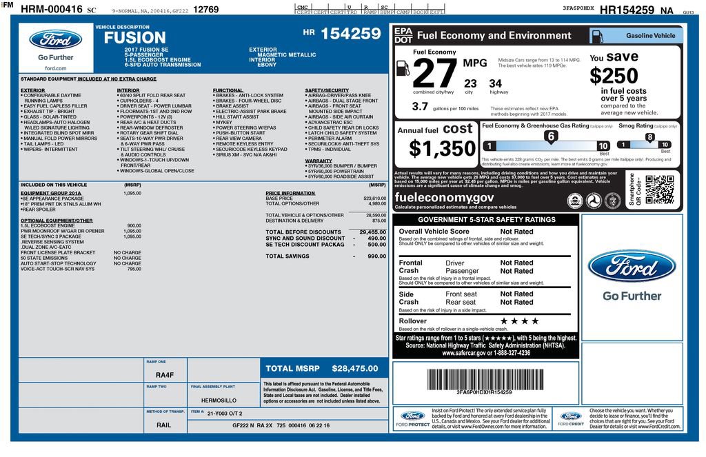 Certified 2017 Ford Fusion SE w/ Equipment Group 201A image 1
