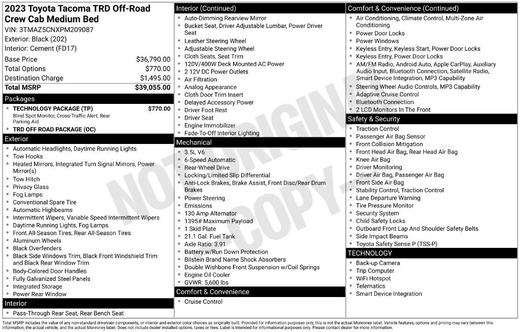 Used 2023 Toyota Tacoma TRD Off-Road w/ Technology Package RWD image 9