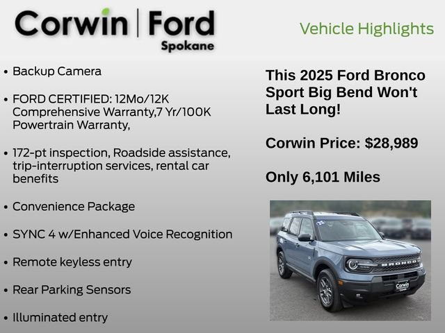 Certified 2025 Ford Bronco Sport Big Bend w/ Convenience Package AWD/4WD image 7