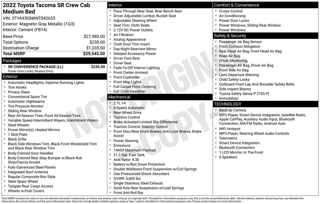 Used 2022 Toyota Tacoma SR w/ SR Convenience Package RWD image 7