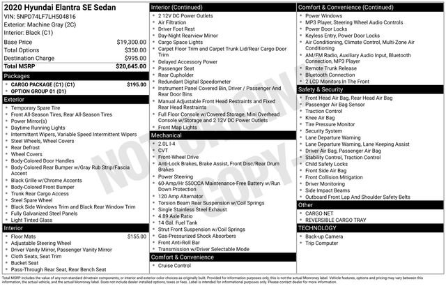 Used 2020 Hyundai Elantra SE w/ Cargo Package (C1) image 4