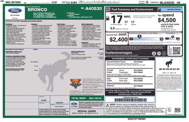 Certified 2021 Ford Bronco First Edition image 2