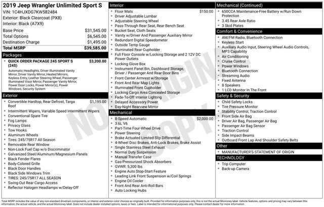 Used 2019 Jeep Wrangler Unlimited Sport S AWD/4WD image 35