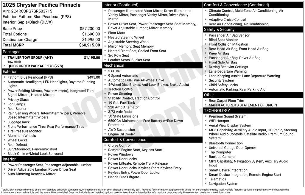 Used 2025 Chrysler Pacifica Pinnacle w/ Trailer Tow Group AWD/4WD image 53