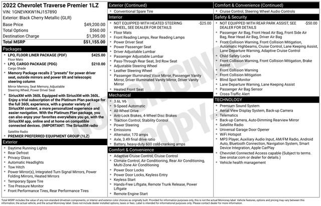 Used 2022 Chevrolet Traverse Premier w/ LPO, Floor Liner Package AWD/4WD image 2