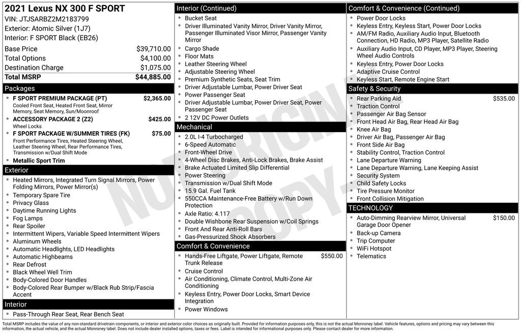 Used 2021 Lexus NX 300 F Sport w/ F Sport Premium Package image 7