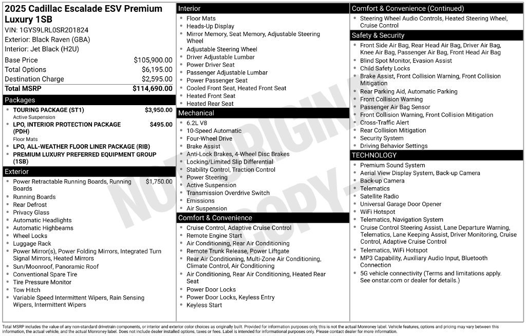 Used 2025 Cadillac Escalade ESV Premium Luxury w/ Touring Package AWD/4WD image 39