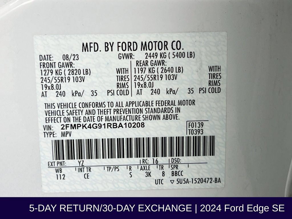 Certified 2024 Ford Edge SE w/ Black Appearance Package AWD/4WD image 35