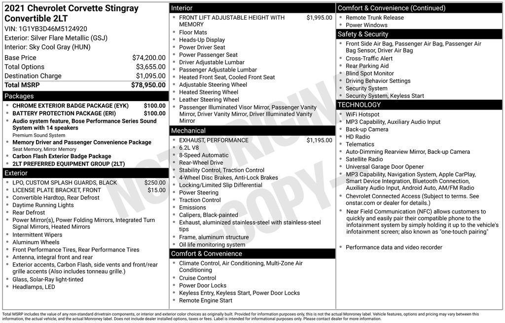 Used 2021 Chevrolet Corvette Stingray Preferred Conv w/ Battery Protection Package RWD image 30