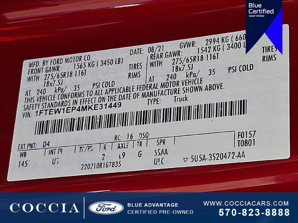 Certified 2021 Ford F150 XLT w/ Equipment Group 302A High AWD/4WD image 28