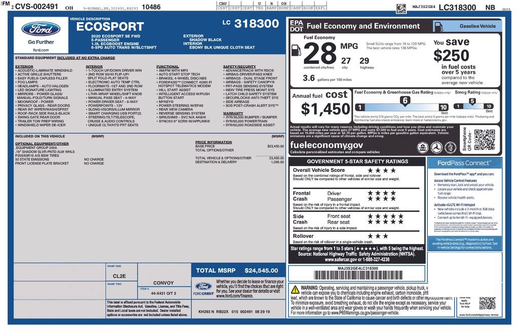 Certified 2020 Ford EcoSport SE FWD image 31