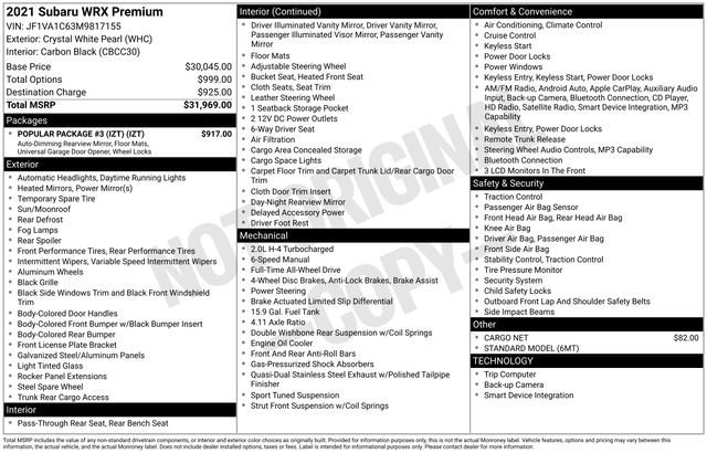 Used 2021 Subaru WRX Premium w/ Popular Package #3 (IZT) image 26