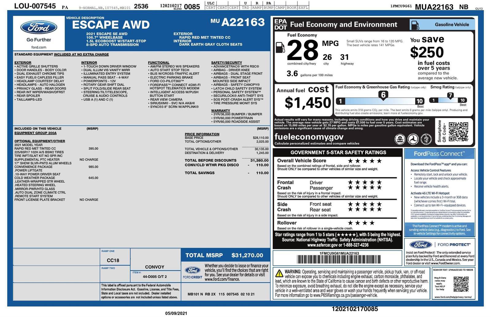 Certified 2021 Ford Escape SE w/ Convenience Package AWD/4WD image 11