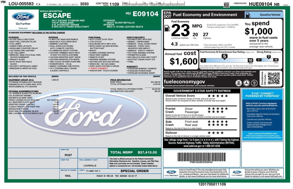 Certified 2017 Ford Escape Titanium w/ Equipment Group 301A image 3