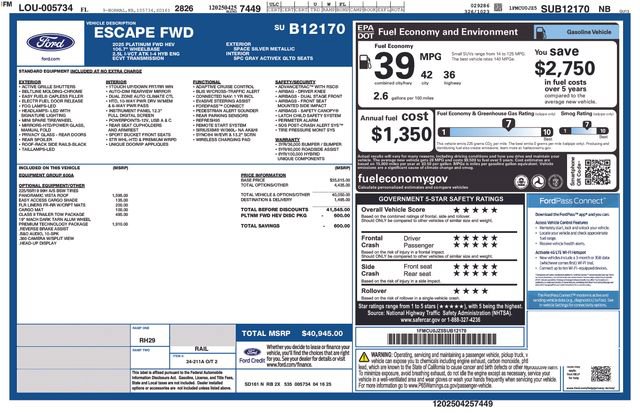 Certified 2025 Ford Escape Platinum w/ Premium Technology Package FWD image 28
