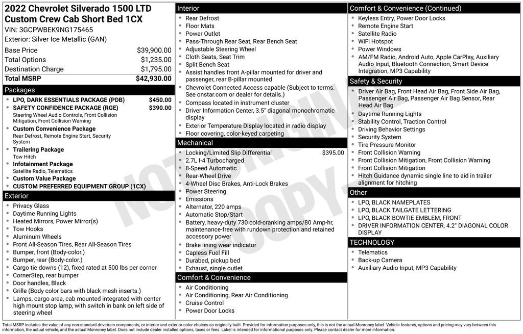 Used 2022 Chevrolet Silverado 1500 Custom w/ LPO, Dark Essentials Package image 5