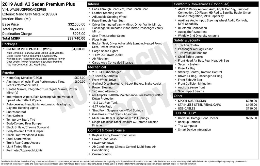 Used 2019 Audi A3 2.0T Premium Plus w/ Premium Plus Package image 3