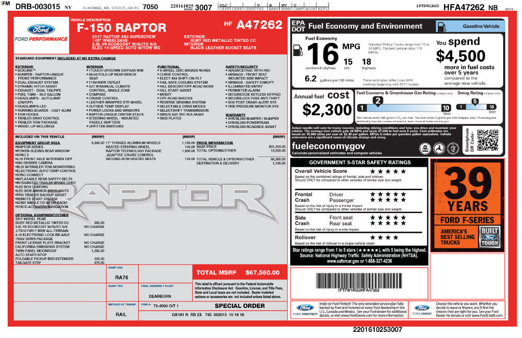 Certified 2017 Ford F150 Raptor w/ Equipment Group 802A Luxury AWD/4WD image 2