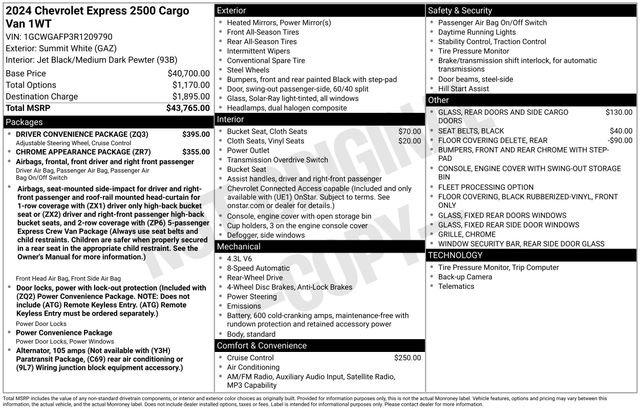 Used 2024 Chevrolet Express 2500 w/ Driver Convenience Package RWD image 3