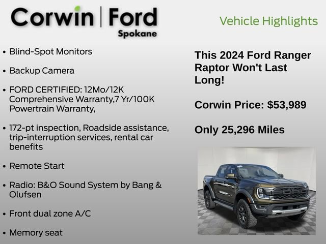 Certified 2024 Ford Ranger Raptor AWD/4WD image 7